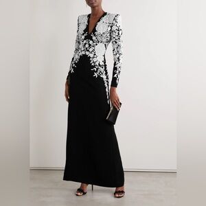 Naeem Khan Elegant Black and White Floral Dress